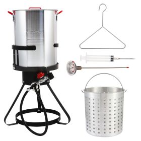 30 Qt. Aluminum Turkey Deep Fryer Pot with Injector Thermometer Kit and 54, 000 BTU Outdoor Propane Stove Burner Stand for 20 Lbs Turkey