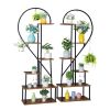 Artisasset 2pcs 6 Layers Half Heart Iron Wood Suitable For Garden Balcony Patio Lawn Home Decoration Plant Stand Flower Pot Stand Iron Flower Stand Bl