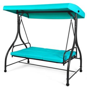 3 Seats Outdoor Swing Hammock with Adjustable Tilt Canopy (Color: Turquoise)