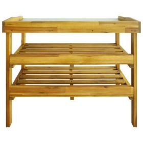 Potting Bench with 2 Shelves Solid Acacia Wood and Zinc (Color: nature)