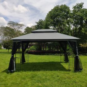 13x10ft Outdoor Patio Gazebo Canopy Tent With Ventilated Double Roof And Mosquito net (Detachable Mesh Screen On All Sides), Suitable for Lawn, Garden (Color: Gray)