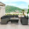 6-Piece Outdoor Wicker Sofa Set, Patio Rattan Dinning Set, Sectional Sofa with Thick Cushions and Pillows, Plywood Table Top, For Garden, Yard, Deck