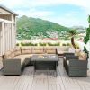 6-Piece Outdoor Wicker Sofa Set, Patio Rattan Dinning Set, Sectional Sofa with Thick Cushions and Pillows, Plywood Table Top, For Garden, Yard, Deck